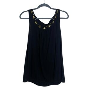LOFT Black Embellished Sleeveless Tank Top